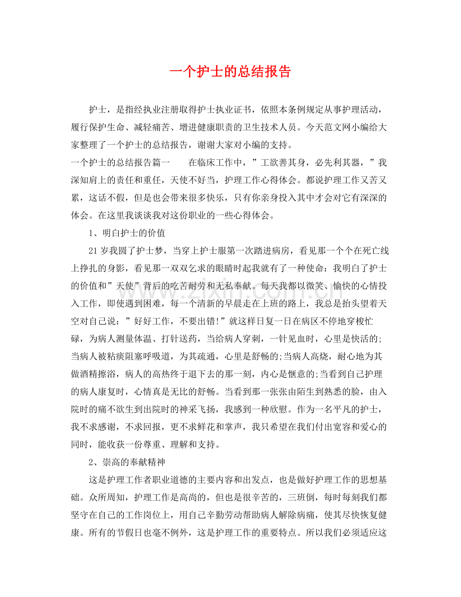 一个护士的总结报告 .docx_第1页