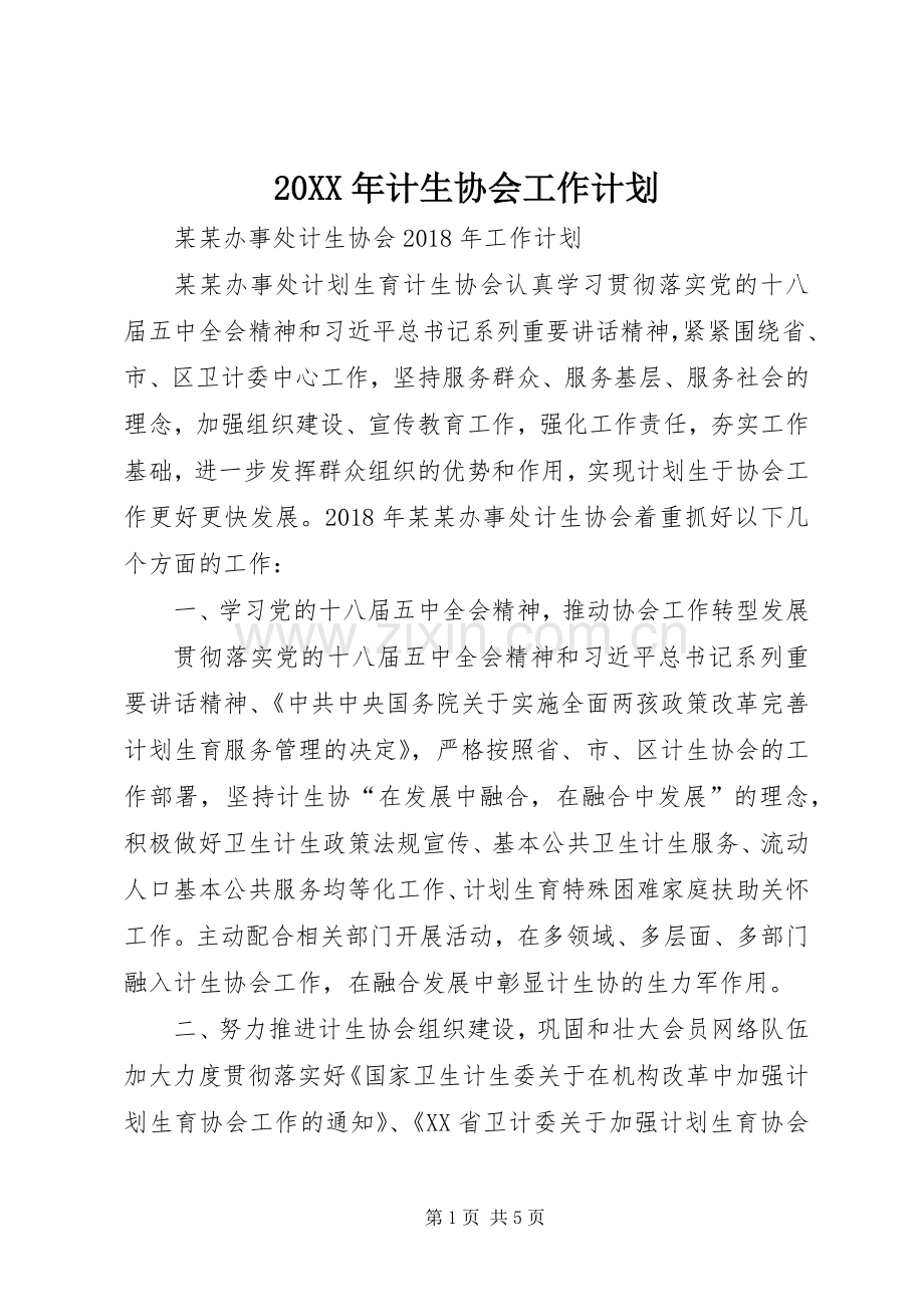 20XX年计生协会工作计划.docx_第1页