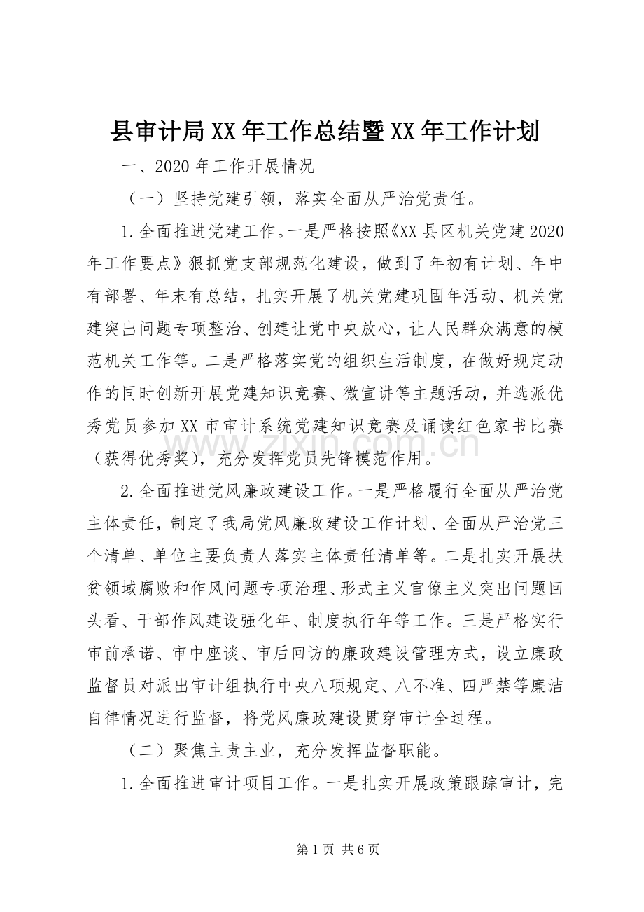 县审计局XX年工作总结暨XX年工作计划.docx_第1页