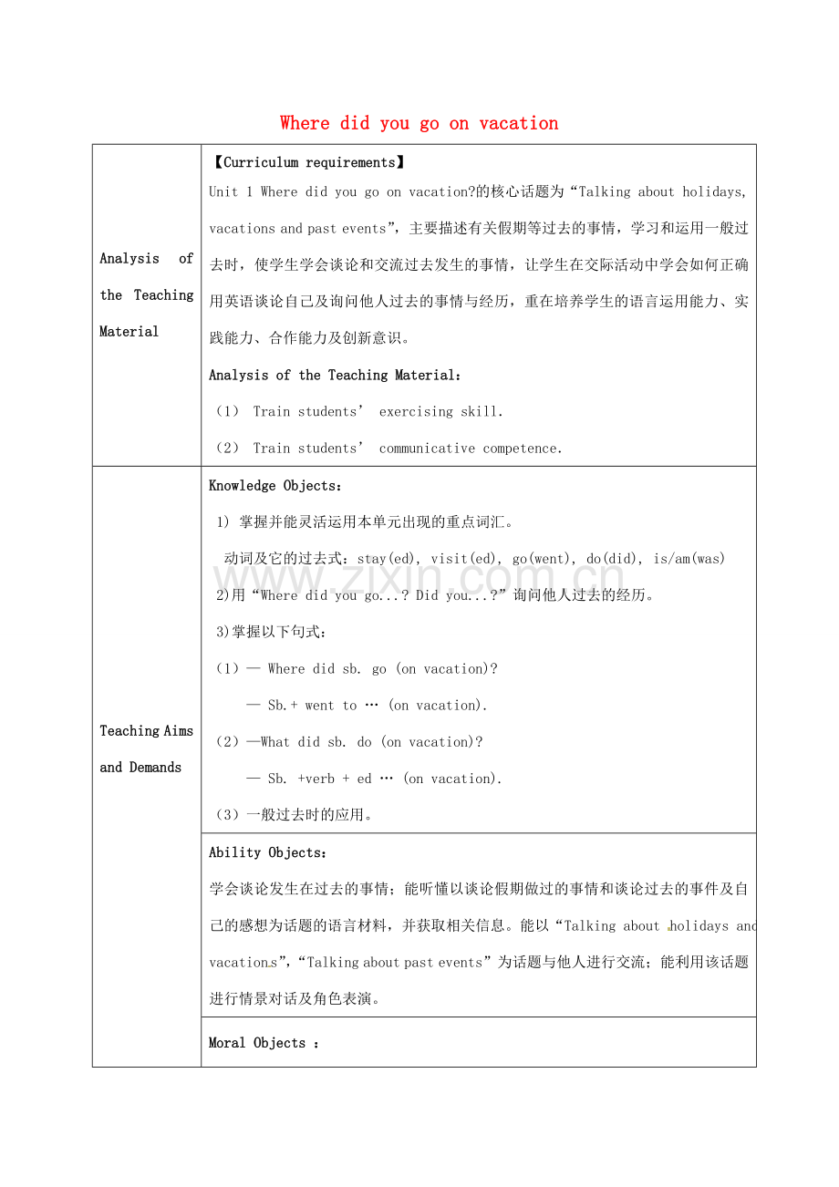 八年级英语上册 Unit 1 Where did you go on vacation教案6 （新版）人教新目标版-（新版）人教新目标版初中八年级上册英语教案.doc_第1页