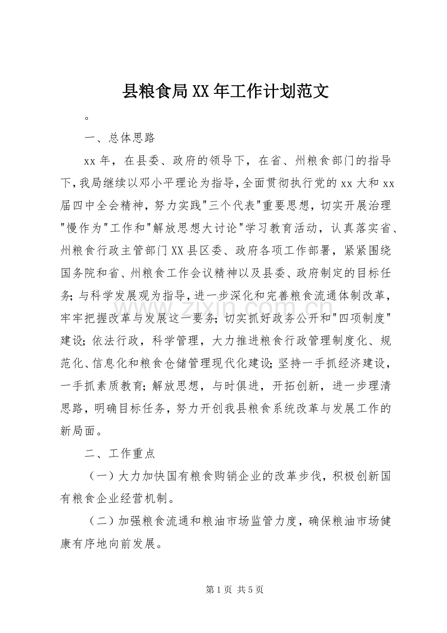 县粮食局XX年工作计划范文.docx_第1页