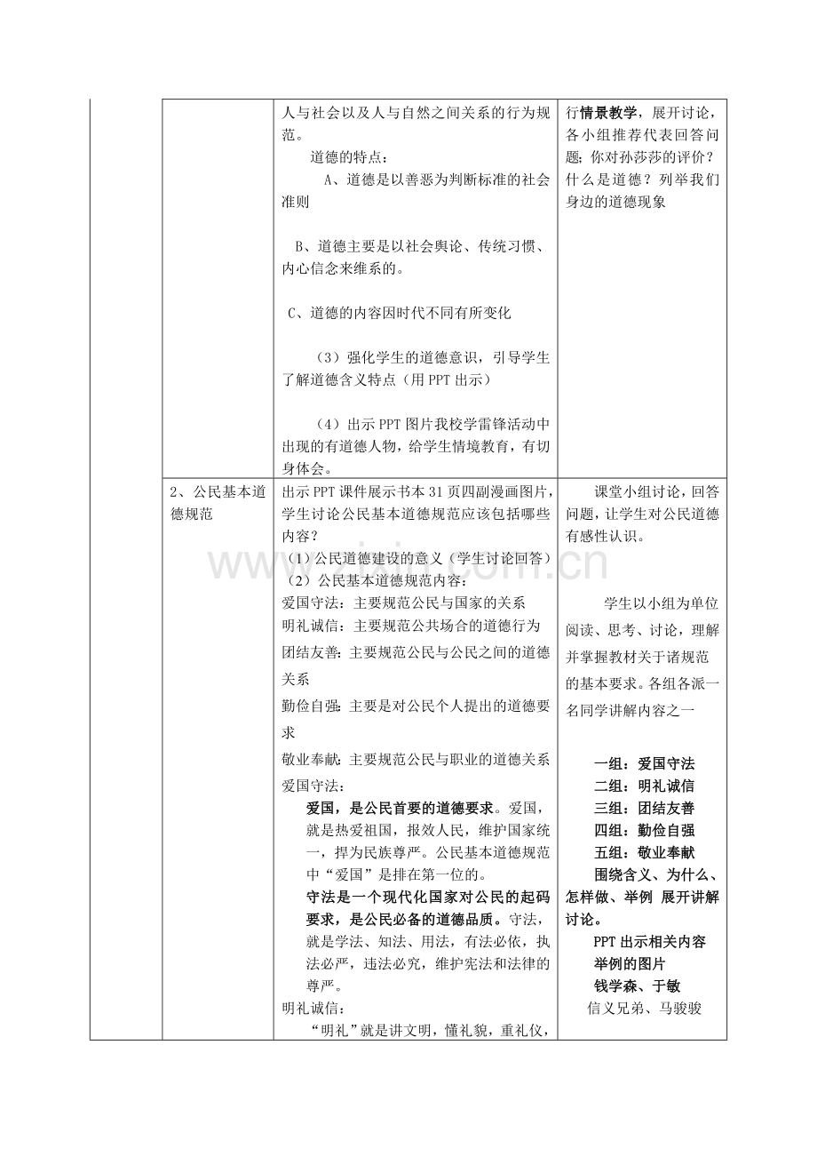 第三课第一框 做人以德为先 教学设计.doc_第2页