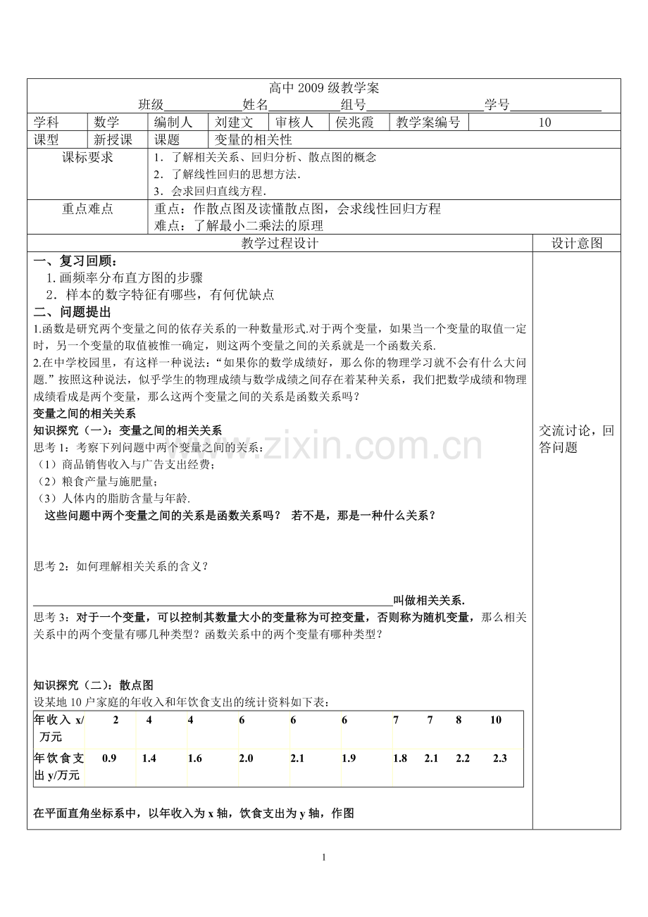 高中数学教学案变量的相关性.doc_第1页