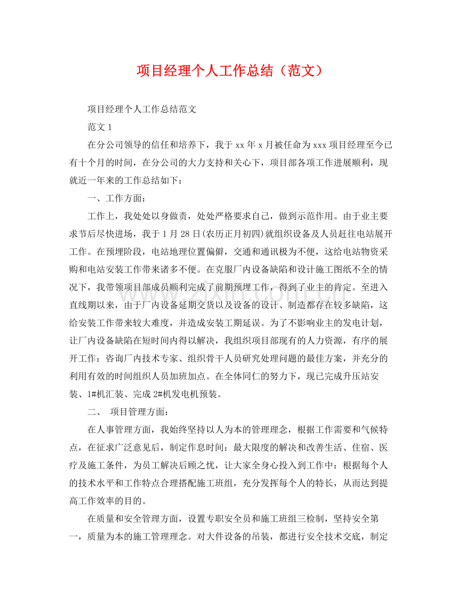 项目经理个人工作总结 .docx_第1页