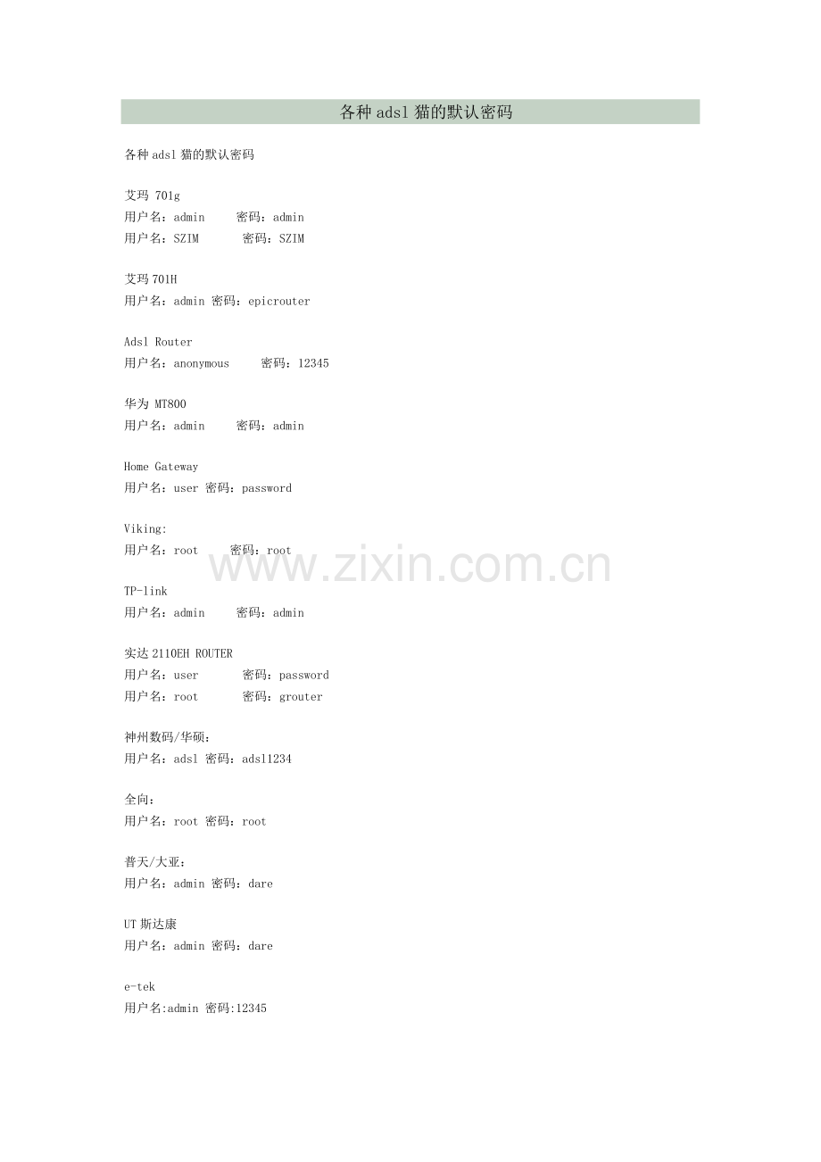 各种adsl猫的默认密码.doc_第1页