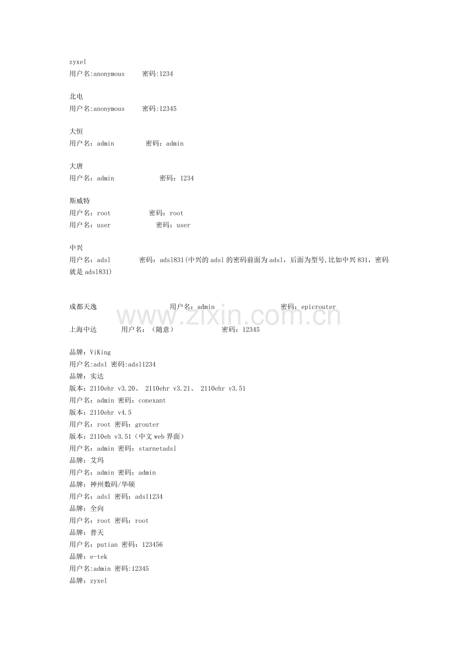 各种adsl猫的默认密码.doc_第2页