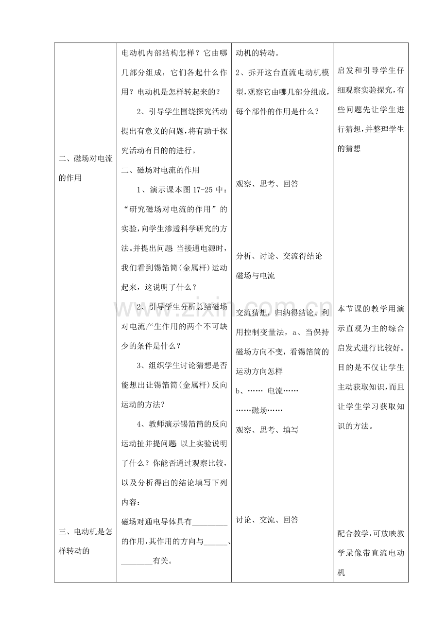 九年级物理全册 第十七章 从指南针到磁浮列车 第三节 科学探究：电动机为什么会转动教案 （新版）沪科版-（新版）沪科版初中九年级全册物理教案.doc_第2页