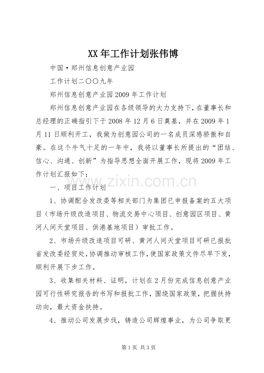 XX年工作计划张伟博 .docx_第1页