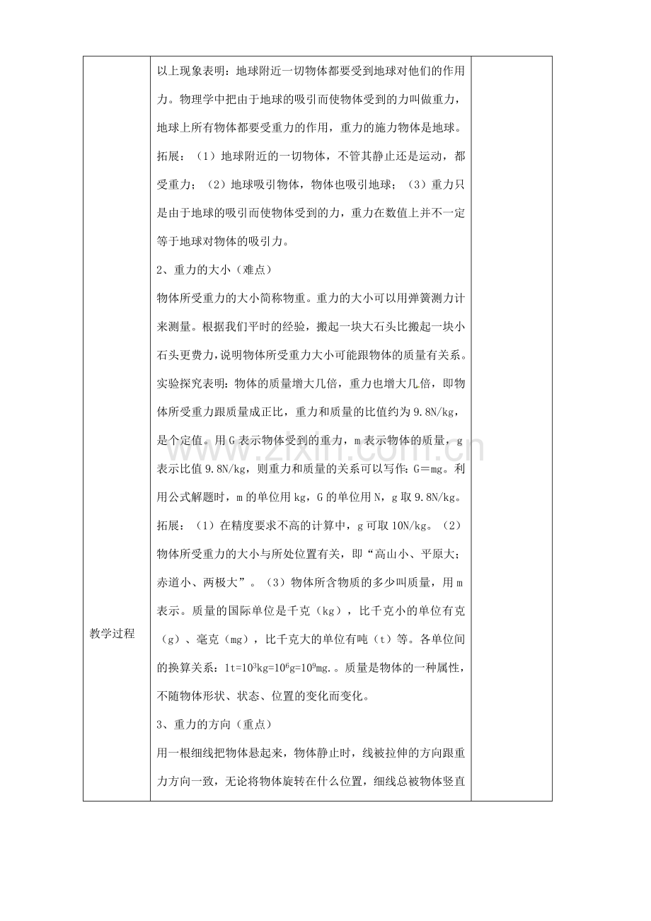 安徽省繁昌县八年级物理上册 6.4来自地球的力教案 （新版）沪科版-（新版）沪科版初中八年级上册物理教案.doc_第2页