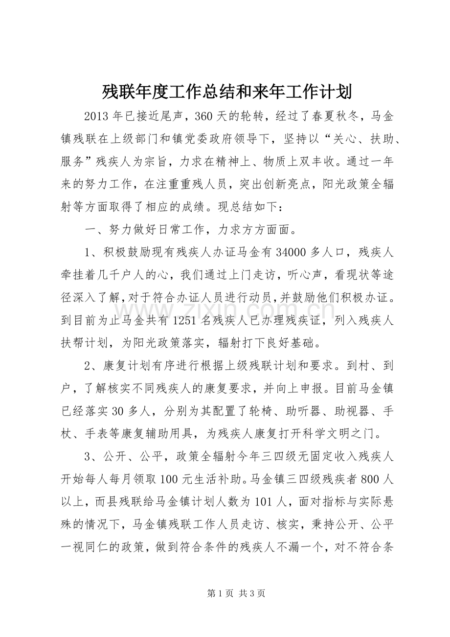 残联年度工作总结和来年工作计划.docx_第1页