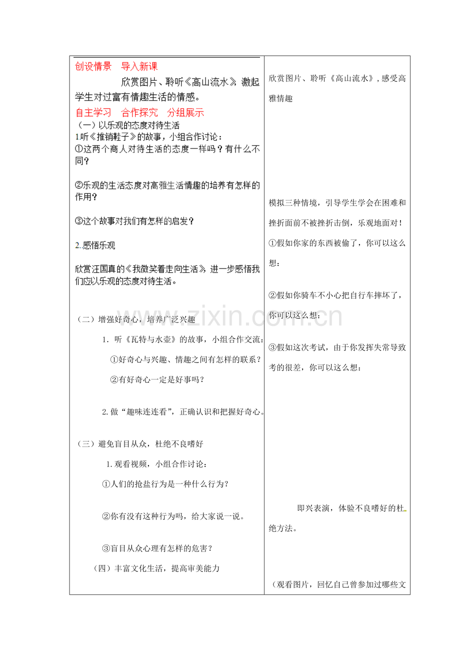 山东省临沂市蒙阴县第四中学七年级政治上册 第三单元 过富有情趣的生活教案 鲁教版.doc_第2页