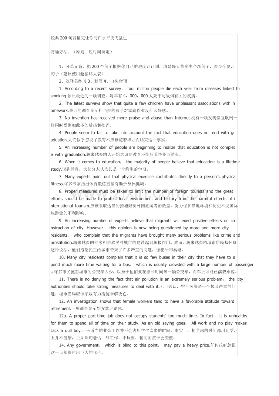 经典200句背诵完让你英语写作水平突飞猛进.doc_第1页