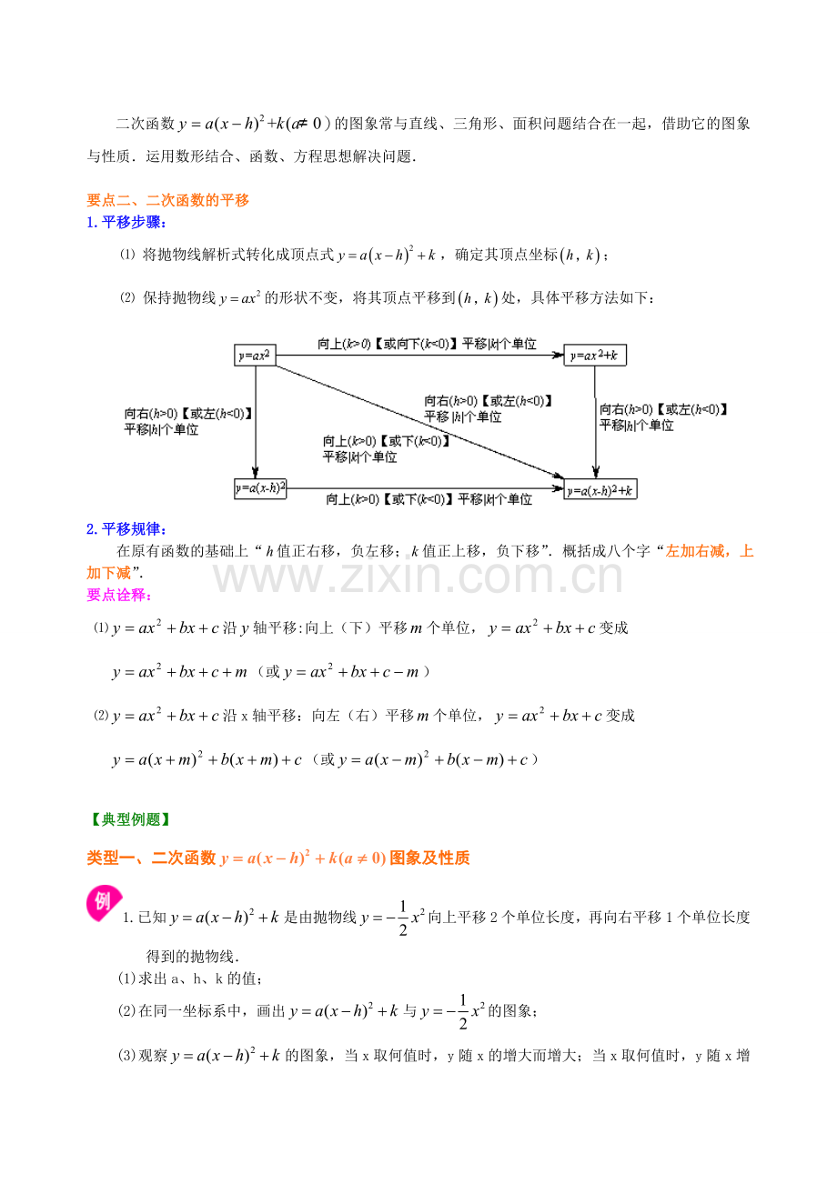 二次函数y=a(x-h)2+k(a≠0)的图象与性质—知识讲解.doc_第2页