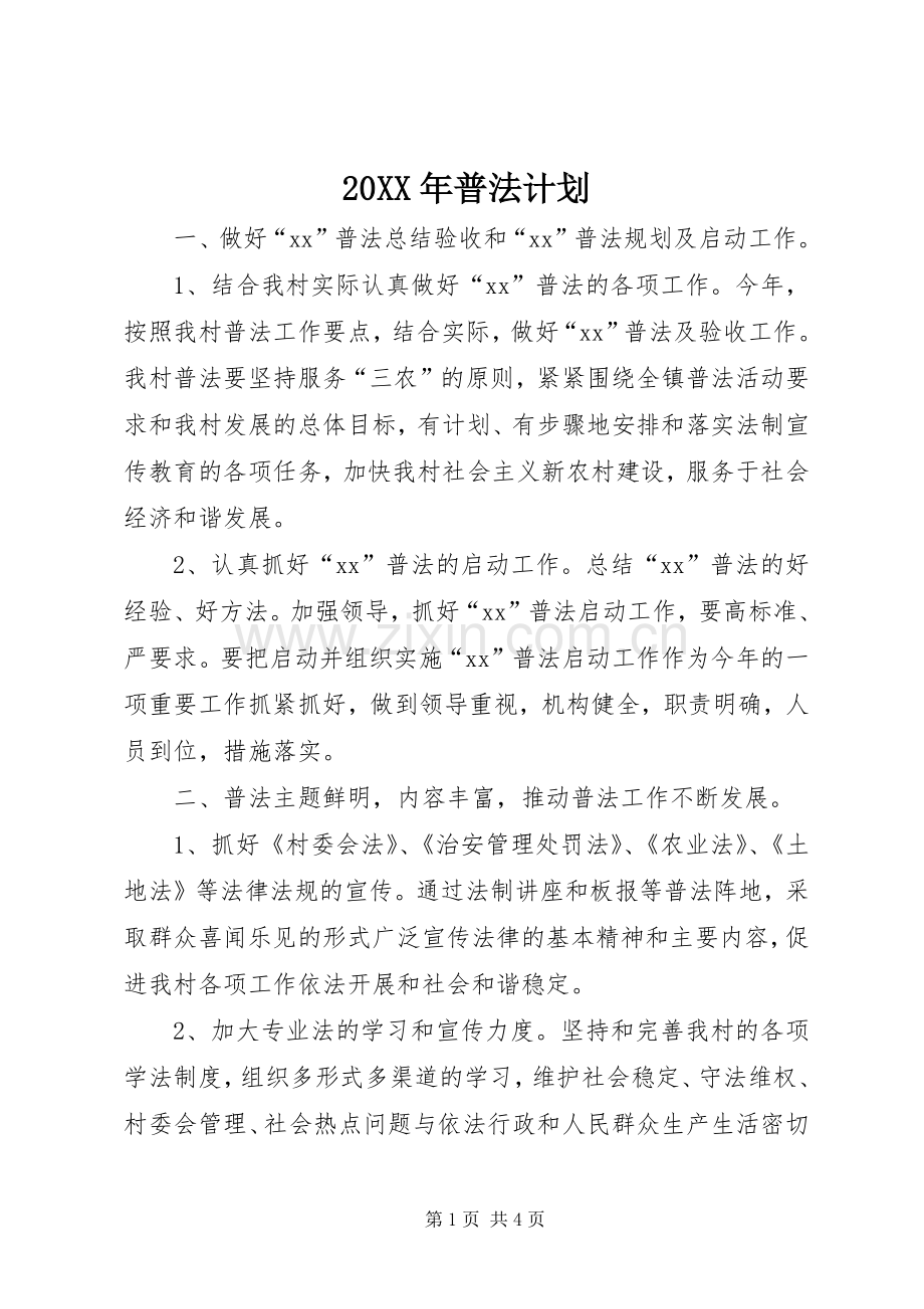 20XX年普法计划.docx_第1页
