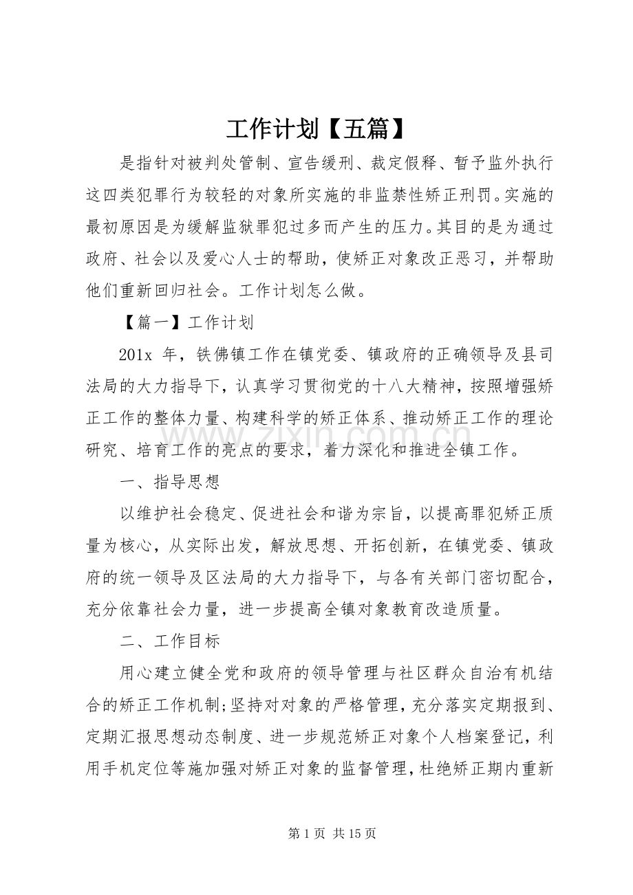 工作计划【五篇】.docx_第1页