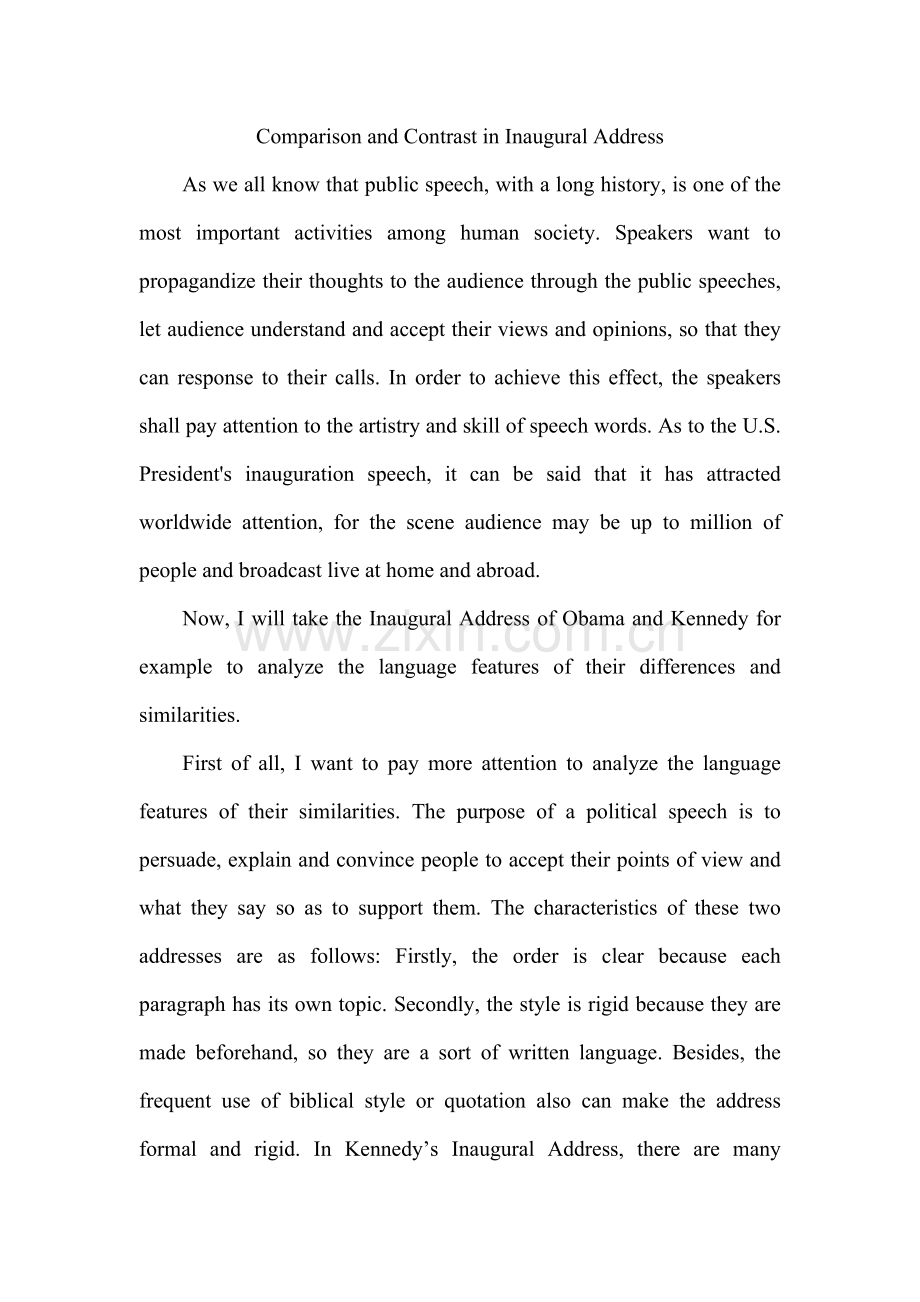 ComparisonandConstrastinInauguralAddress.doc_第1页