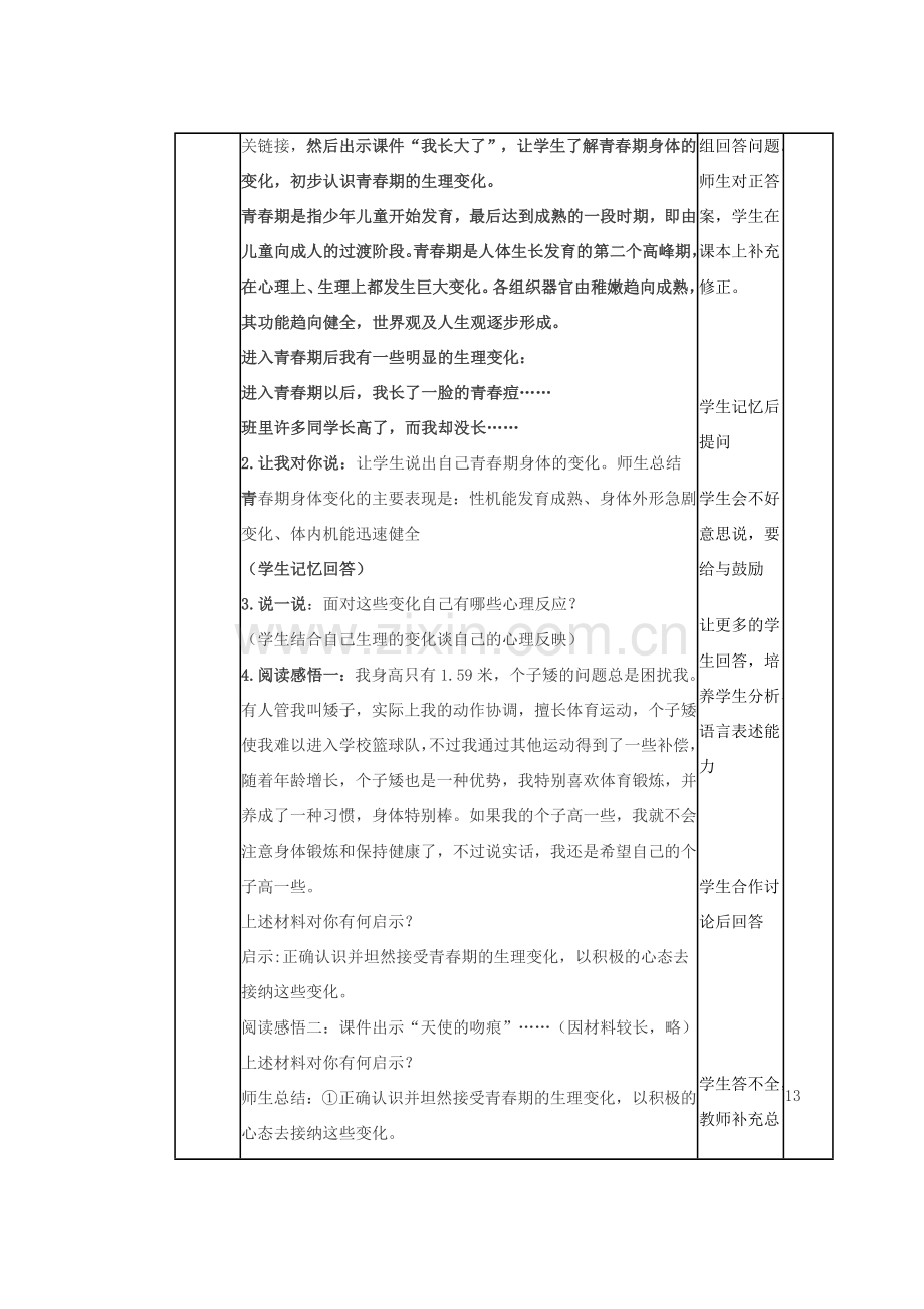 山东省滨州市邹平实验中学七年级政治下册 第五单元 第11课第1节悦纳自己的生理变化教案 鲁教版.doc_第2页