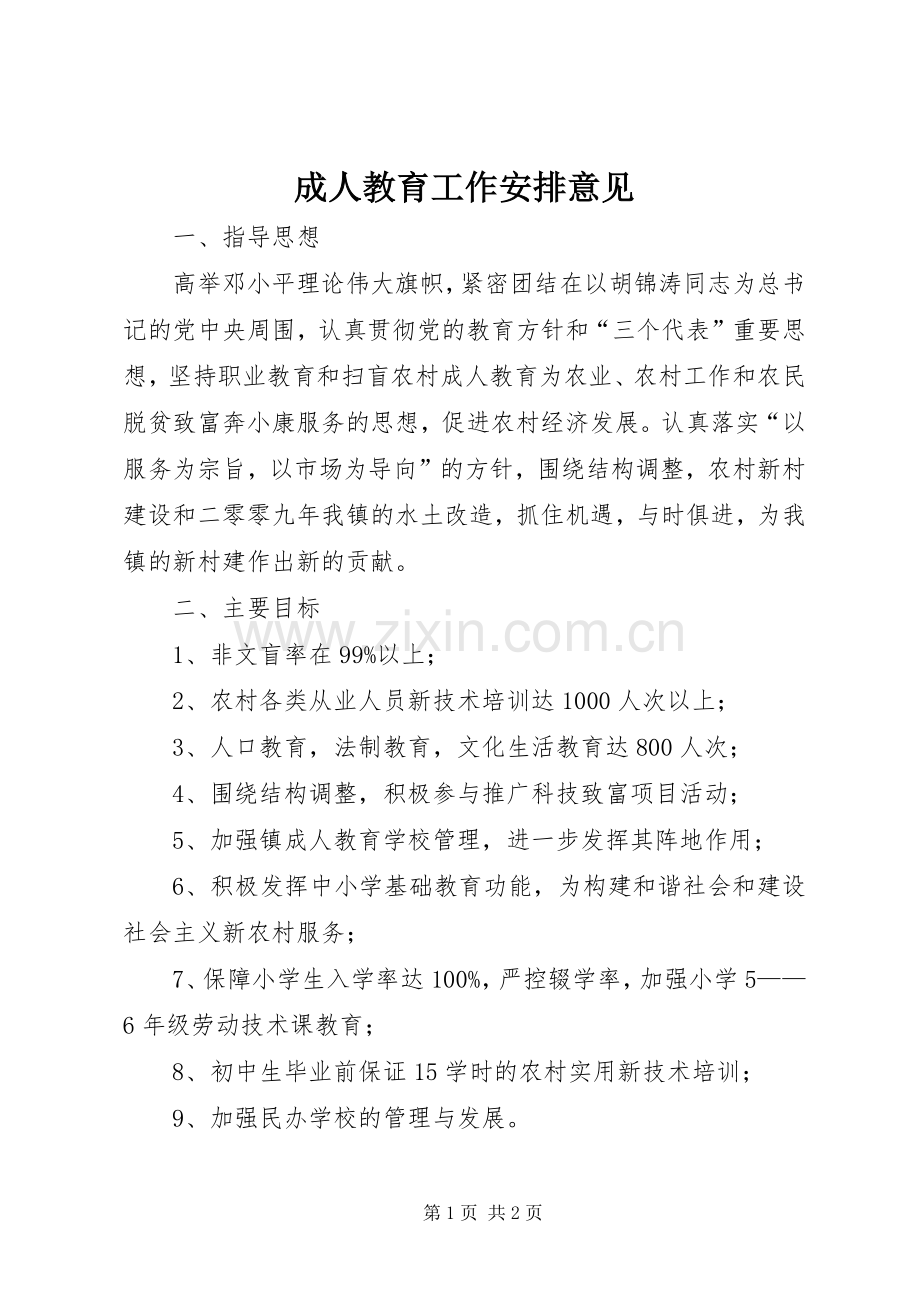 成人教育工作安排意见.docx_第1页