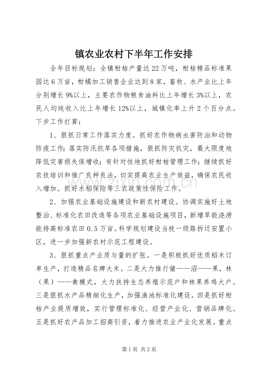 镇农业农村下半年工作安排.docx_第1页