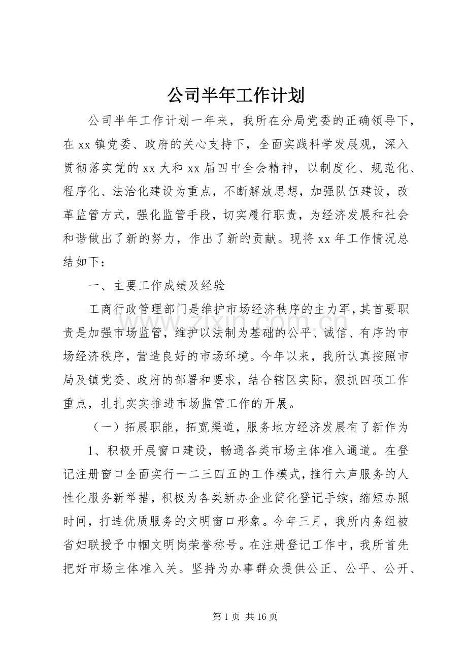 公司半年工作计划.docx_第1页