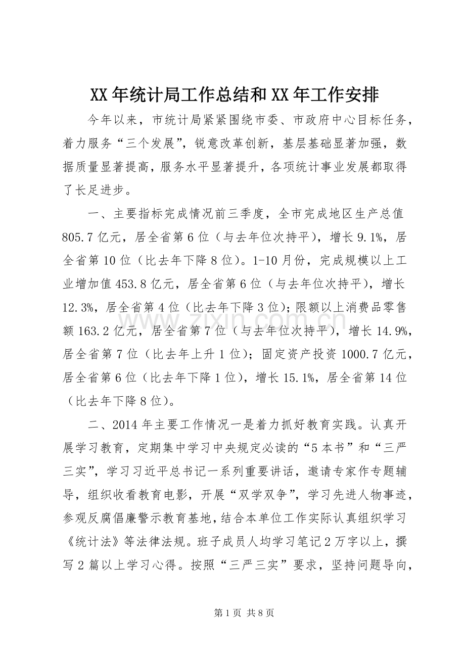 XX年统计局工作总结和XX年工作安排 .docx_第1页