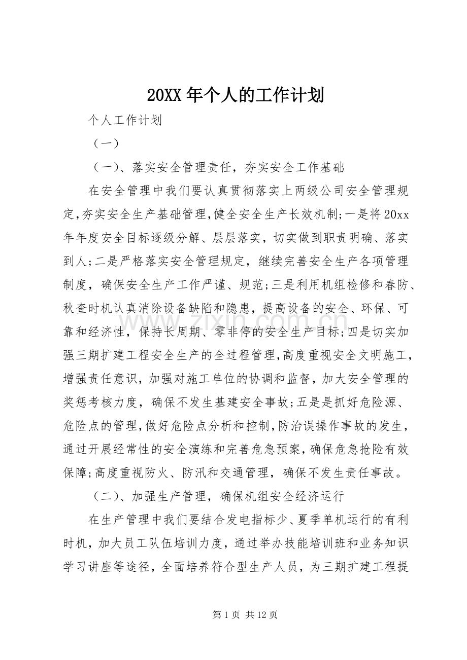 20XX年个人的工作计划.docx_第1页