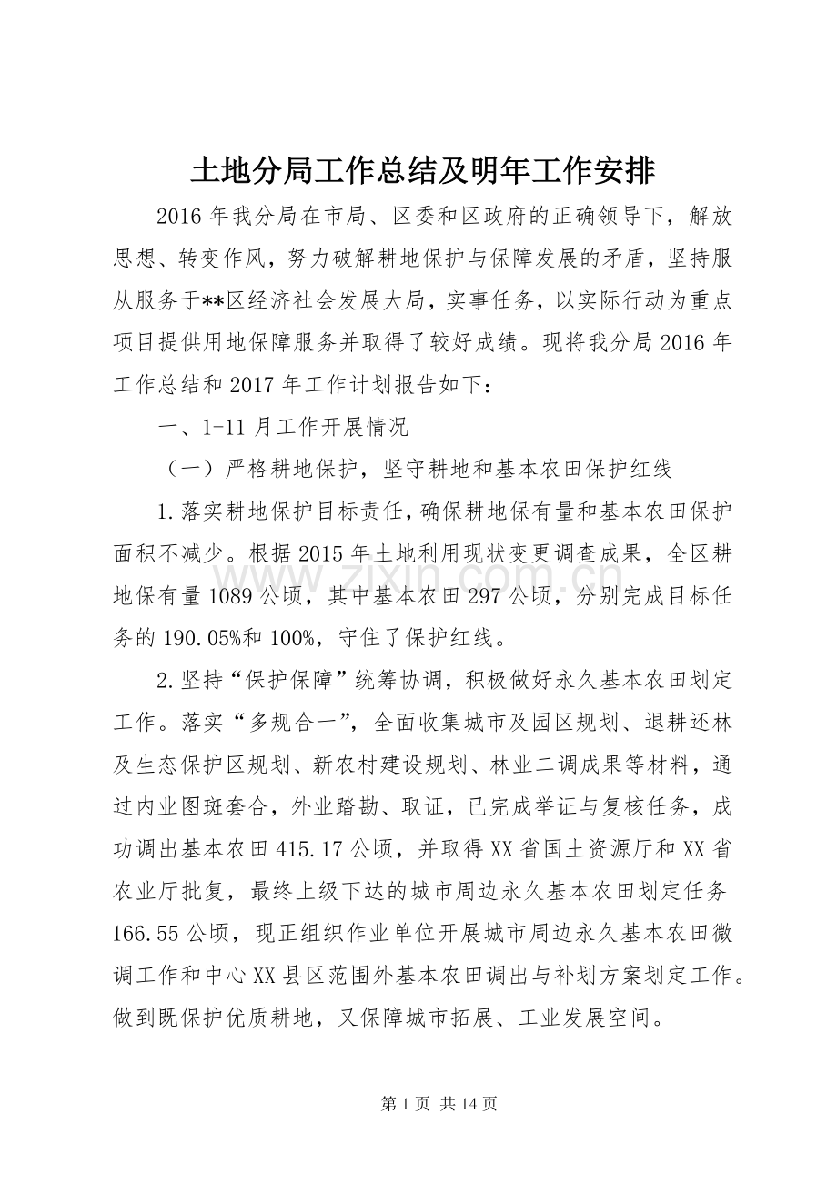 土地分局工作总结及明年工作安排.docx_第1页