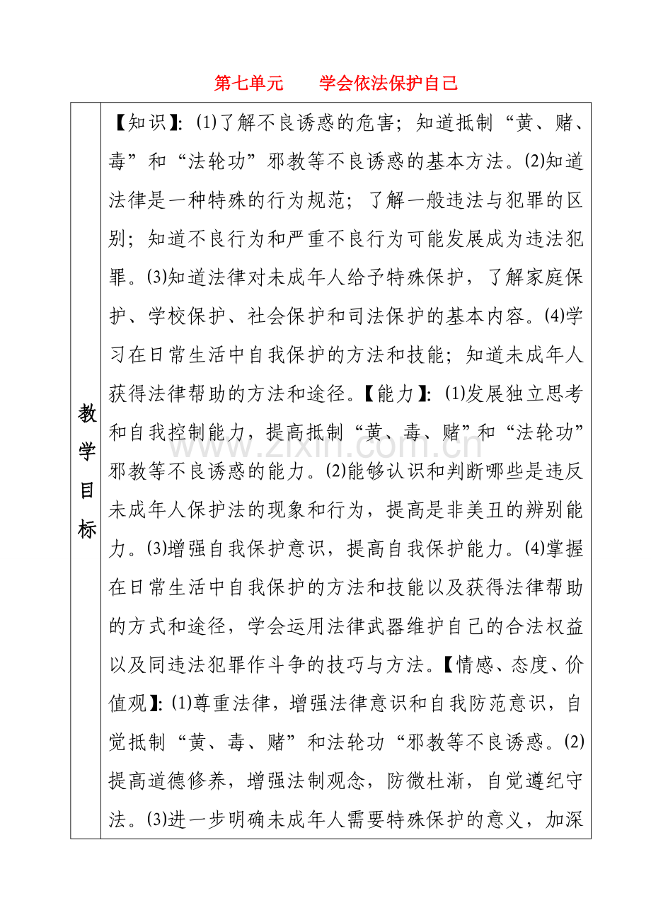 七年级政治下册第七单元学会依法保护自己教学设计鲁教版.doc_第1页