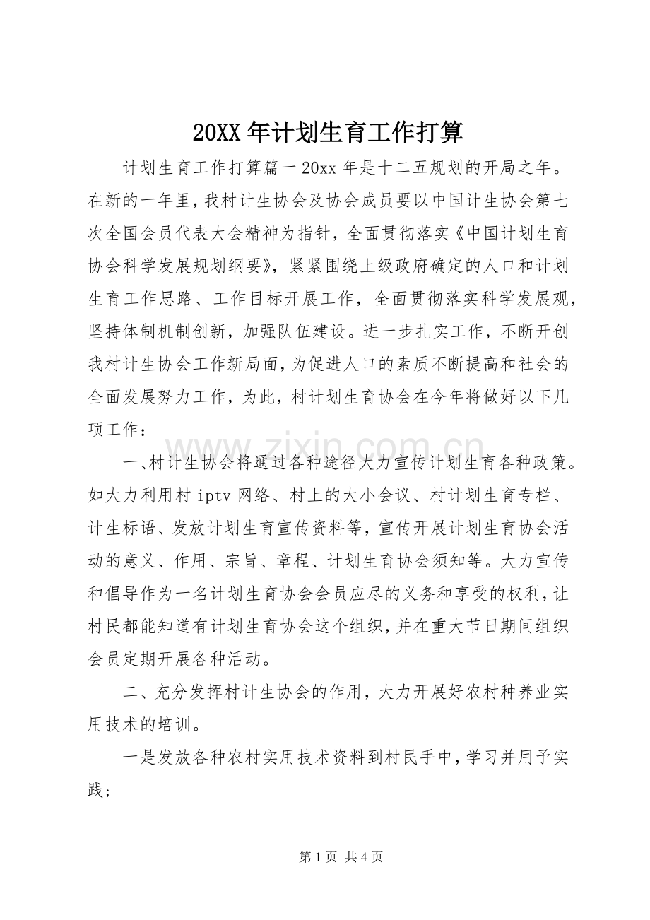20XX年计划生育工作打算 .docx_第1页
