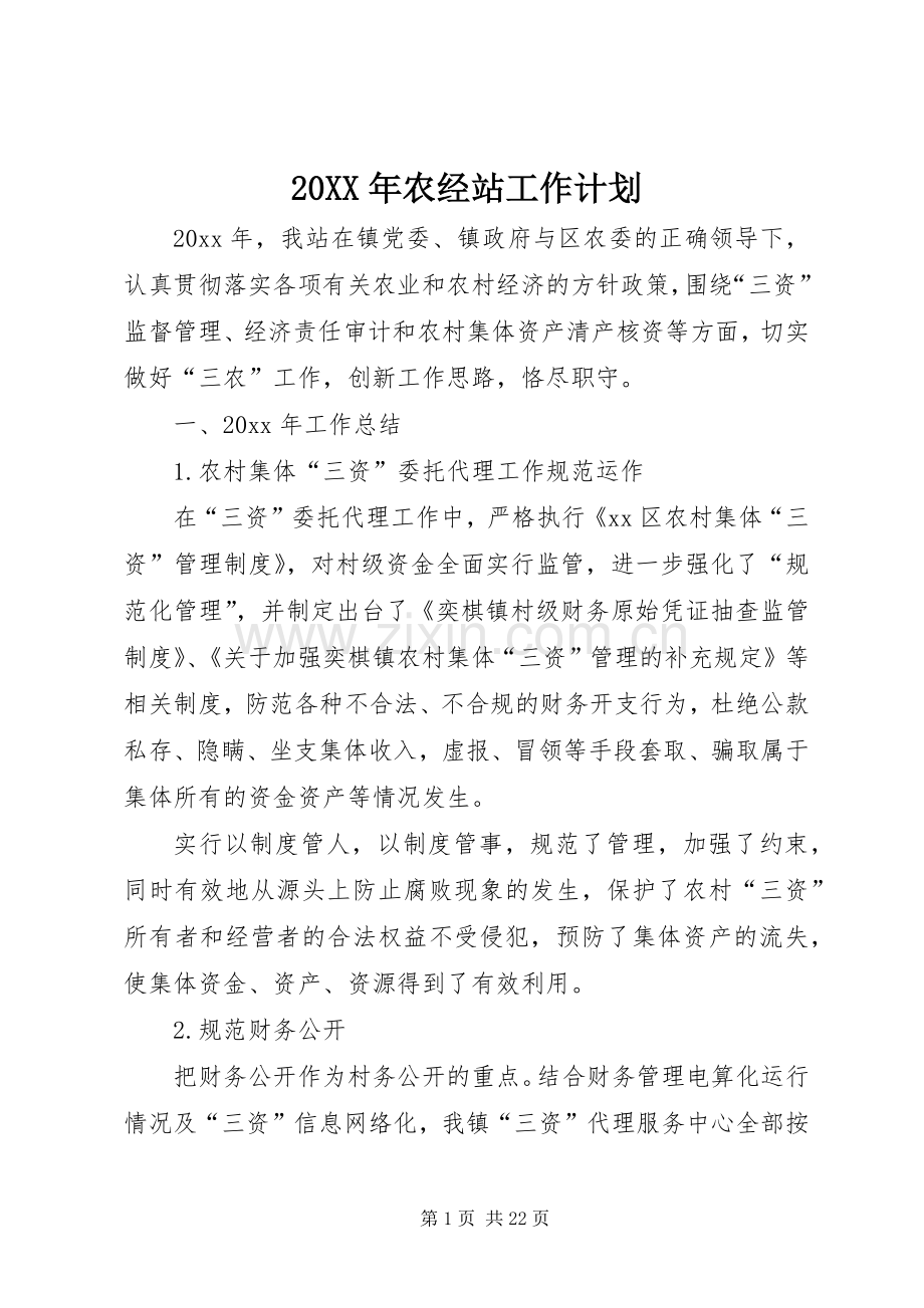 20XX年农经站工作计划.docx_第1页