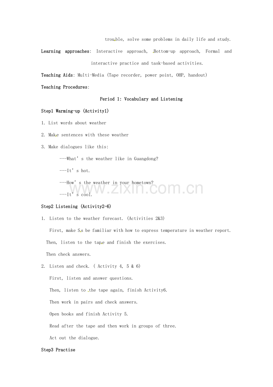 天津市武清区杨村第五中学八年级英语上册《Module 11 The weather Period 1 Vocabulary and Listening》教案 外研版.doc_第2页