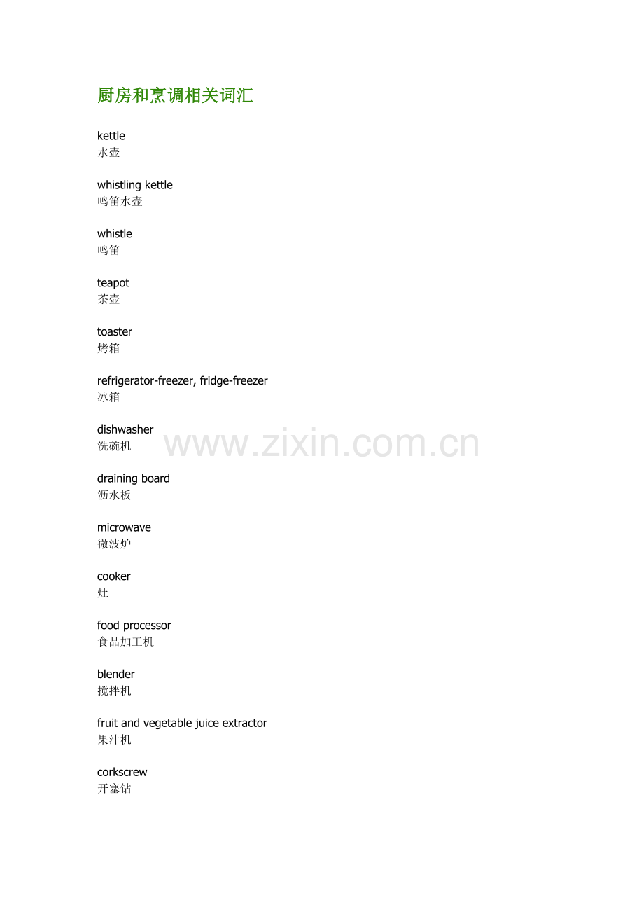 厨房及烹调相关英语词汇.doc_第1页
