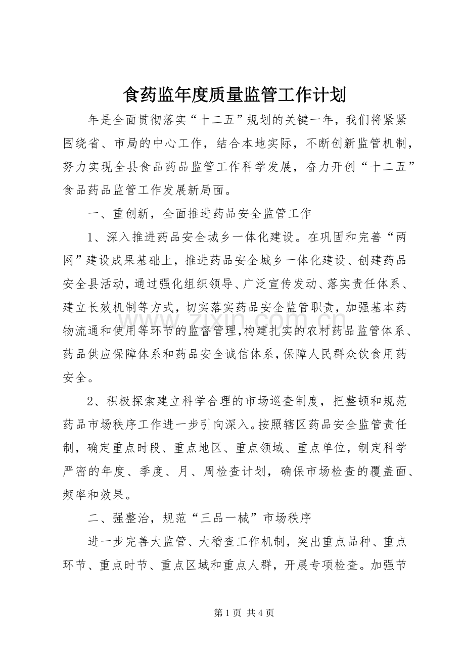 食药监年度质量监管工作计划.docx_第1页