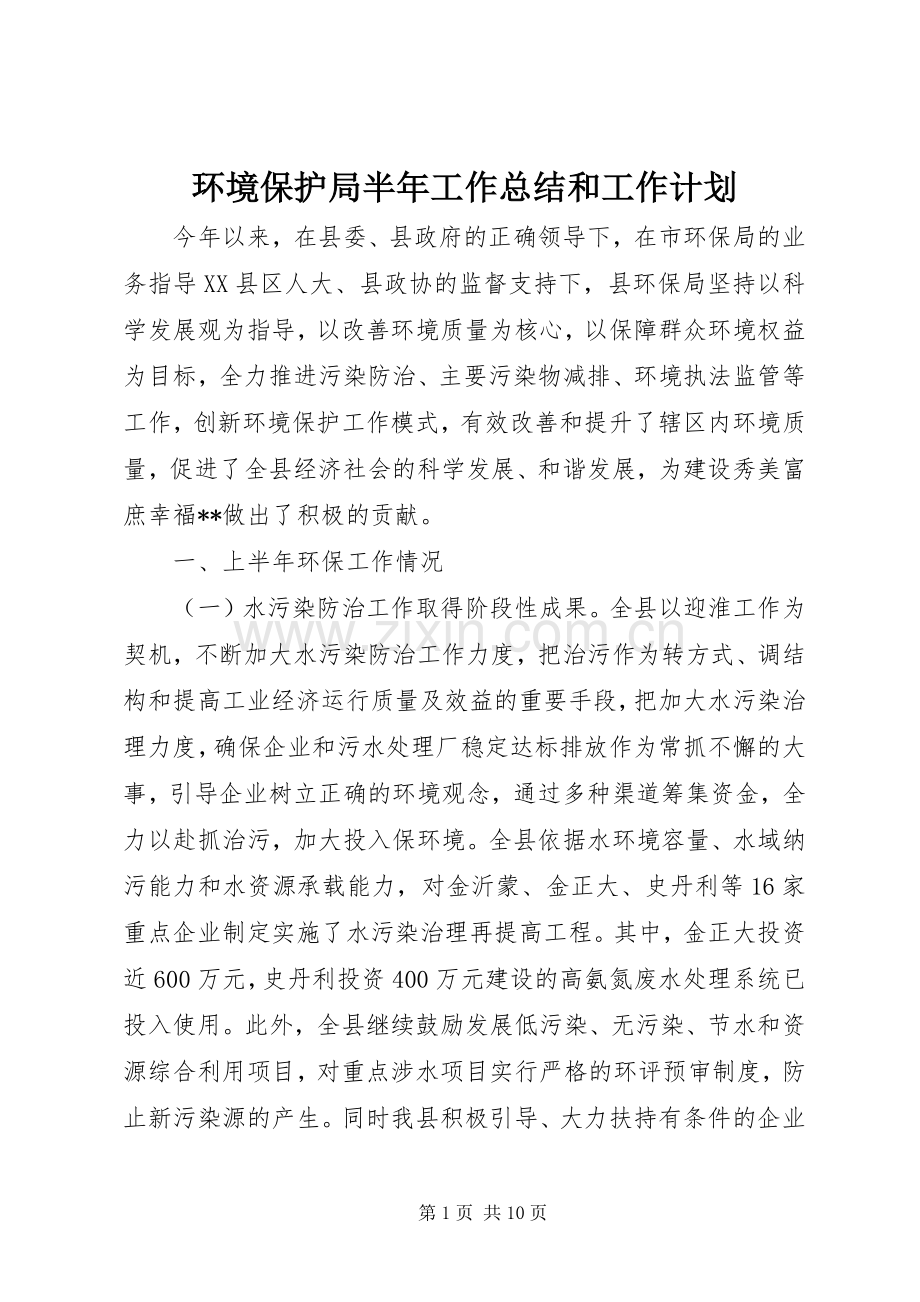 环境保护局半年工作总结和工作计划.docx_第1页