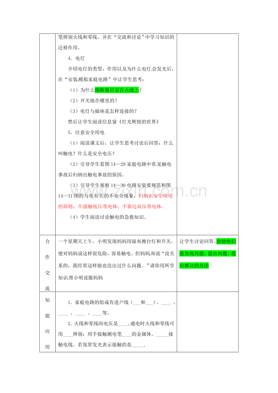 山东省临沂市费城镇初级中学九年级物理全册《15.5 家庭用电》教案 沪科版.doc_第2页