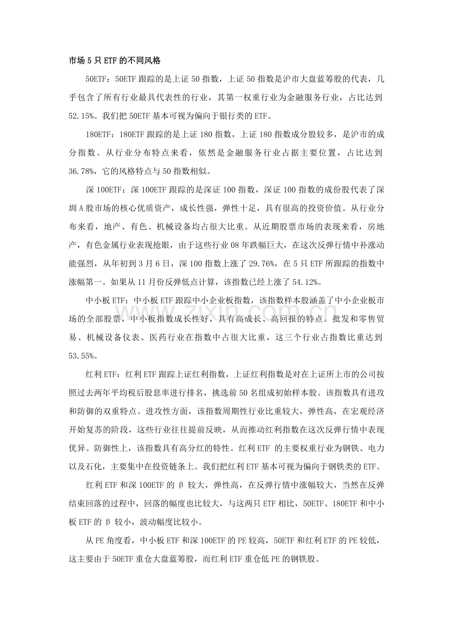 市场5只ETF的不同风格.doc_第1页