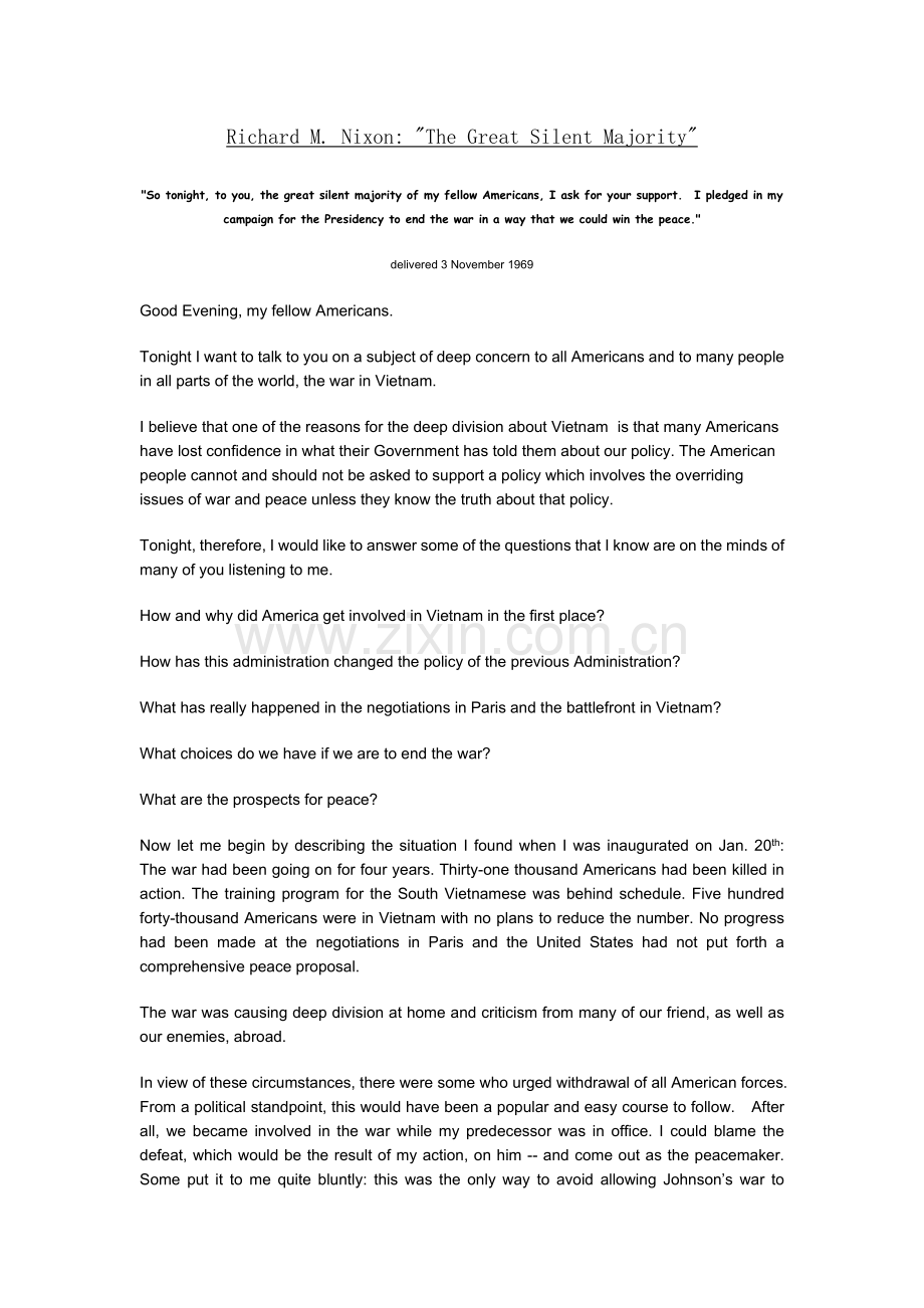 经典英文演讲100篇21-TheGreatSilentMajority.doc_第1页