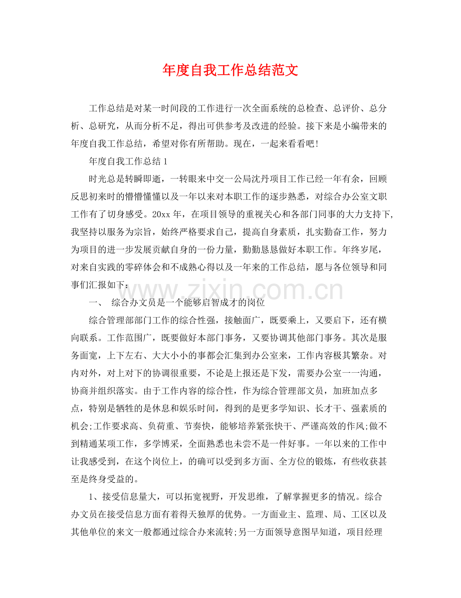 年度自我工作总结范文 .docx_第1页