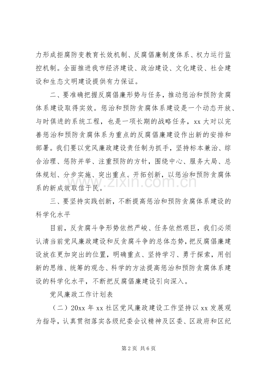 20XX年党风廉政工作计划表两篇.docx_第2页