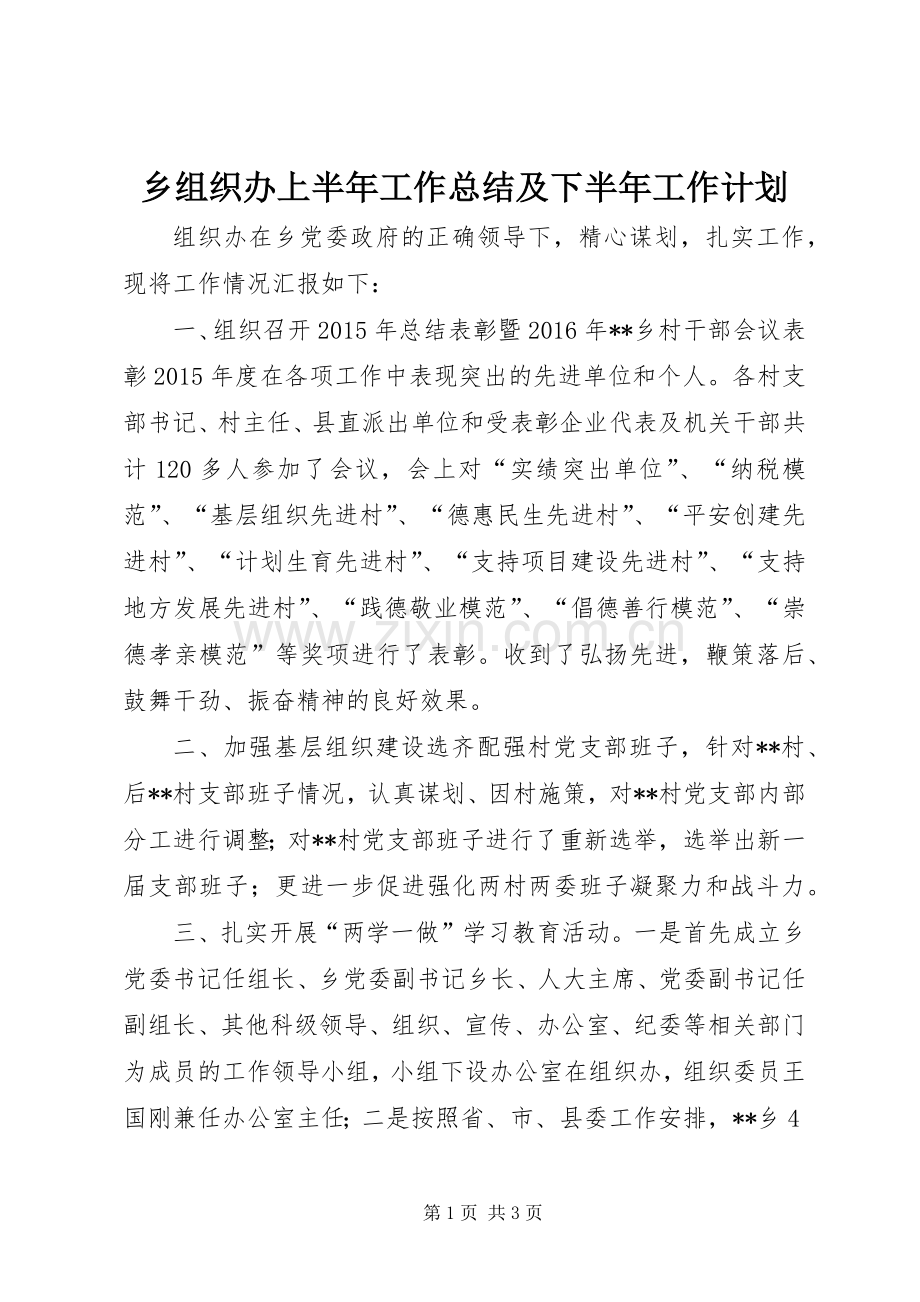 乡组织办上半年工作总结及下半年工作计划.docx_第1页