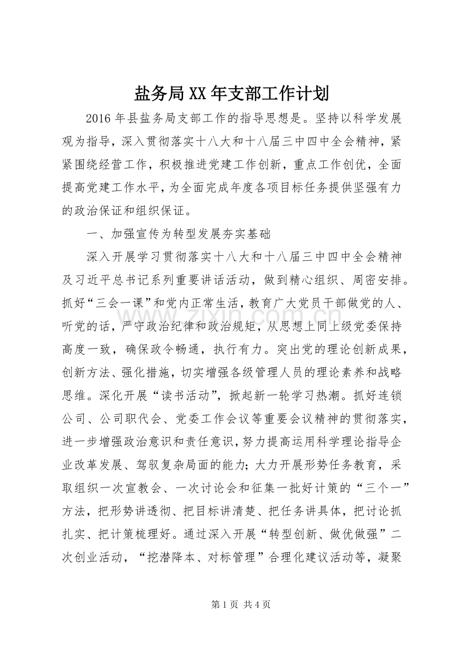 盐务局XX年支部工作计划.docx_第1页