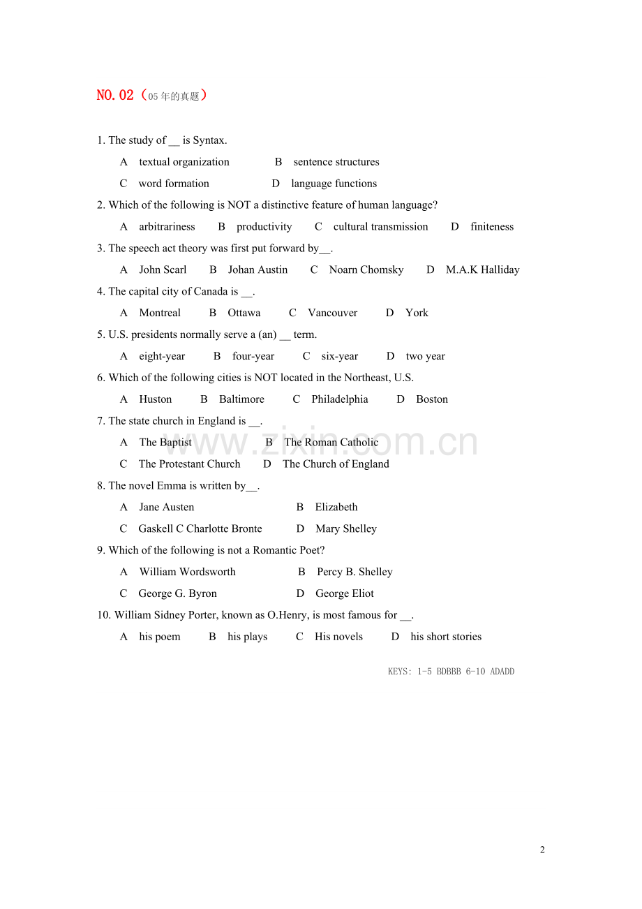 英语专业八级人文知识模拟题精练精讲.doc_第2页
