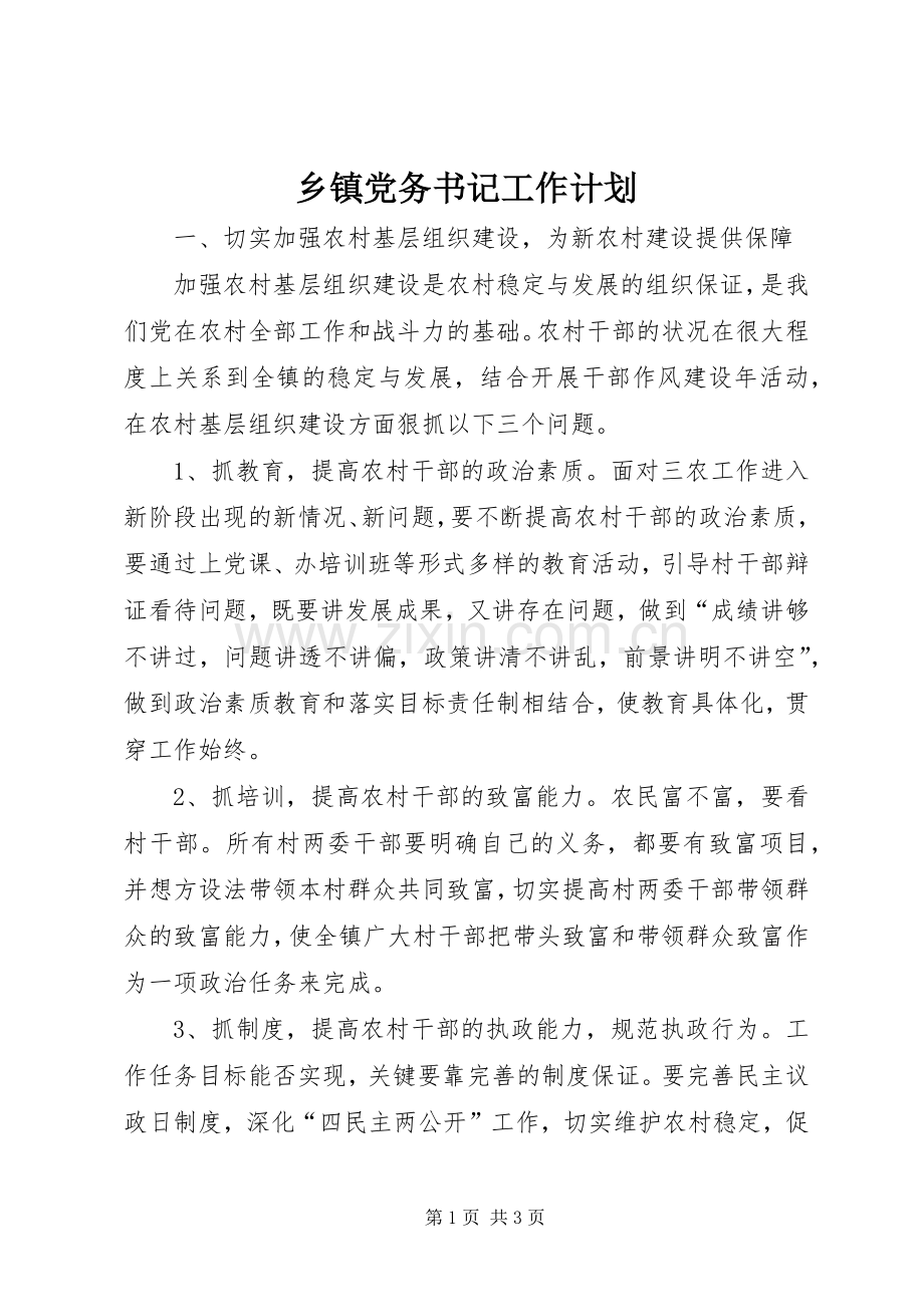 乡镇党务书记工作计划 .docx_第1页