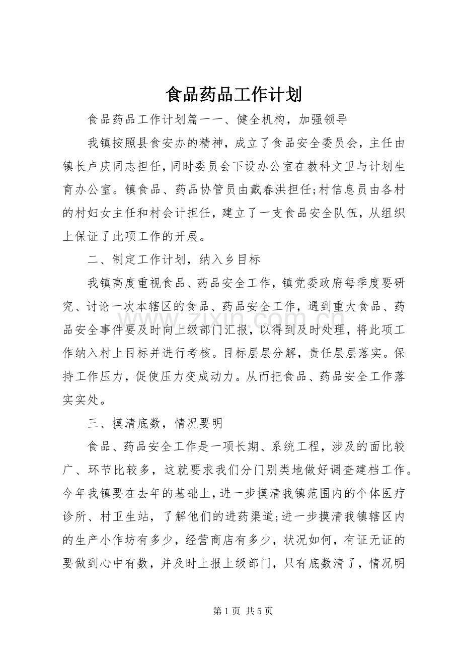 食品药品工作计划 .docx_第1页
