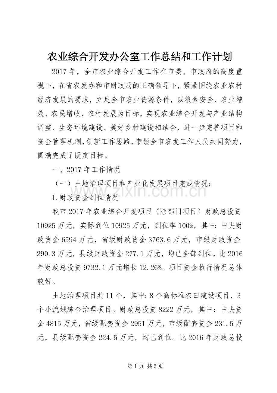 农业综合开发办公室工作总结和工作计划.docx_第1页