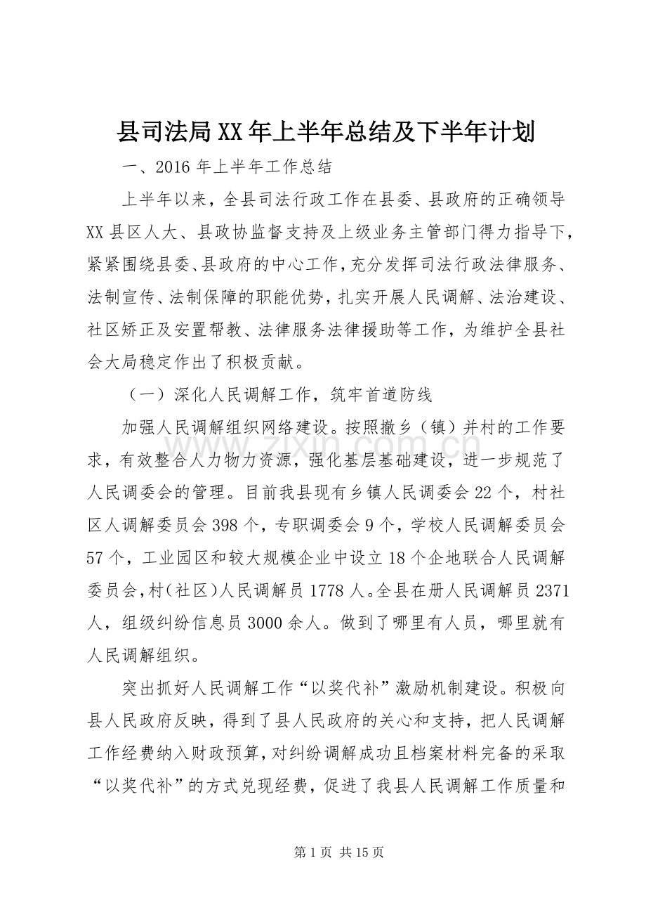 县司法局XX年上半年总结及下半年计划 .docx_第1页
