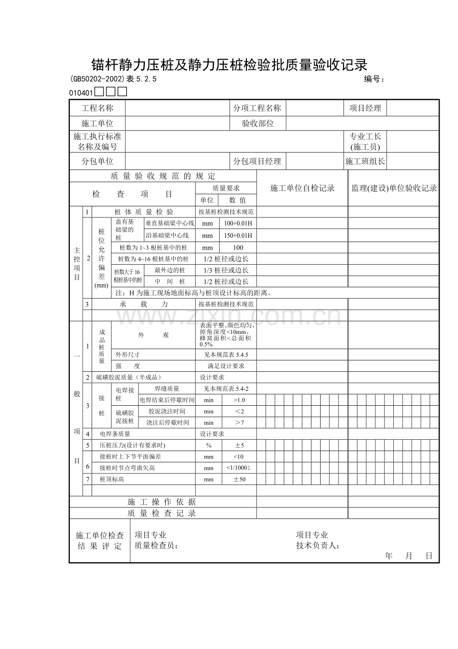 锚杆静力压桩及静力压桩检验批质量验收记录.docx_第1页