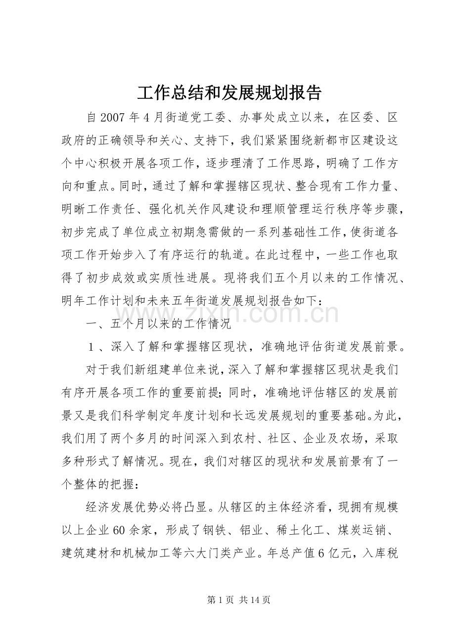 工作总结和发展规划报告 .docx_第1页