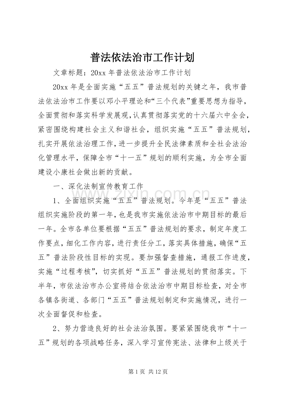 普法依法治市工作计划.docx_第1页