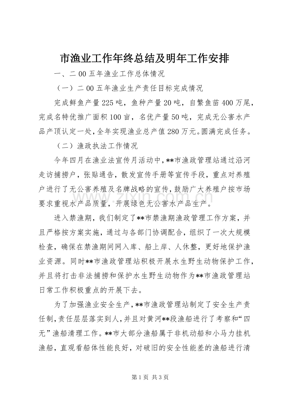 市渔业工作年终总结及明年工作安排 .docx_第1页